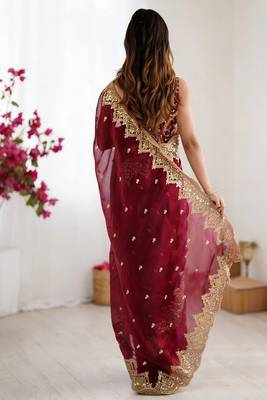 Women's satin silk saree with elegant lace border party wear designer saree 2