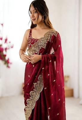 Women's satin silk saree with elegant lace border party wear designer saree 3
