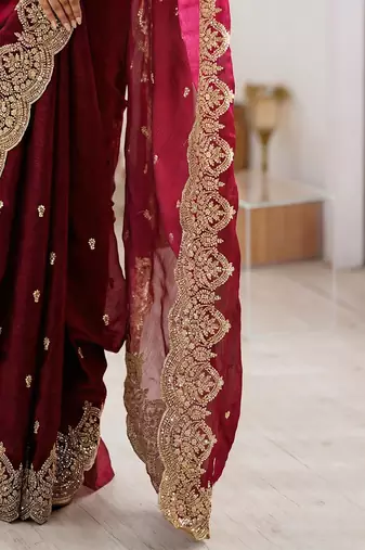 Women's satin silk saree with elegant lace border party wear designer saree