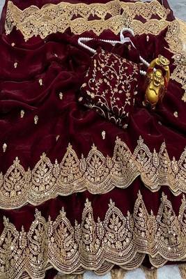 Women's satin silk saree with elegant lace border party wear designer saree 5