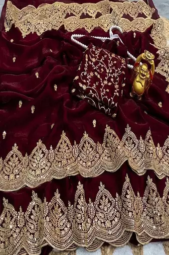 Women's satin silk saree with elegant lace border party wear designer saree