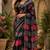 Women linen black batik print bollywood saree