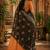 Women linen black & orange bandhani bollywood saree