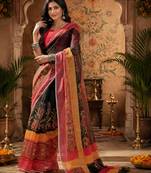 Women linen multicolor floral motifs bollywood saree
