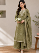 Women's Green Bandhani Printed Kurta Pant Set with Dupatta