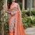 Women linen cream & peach abstract bollywood saree