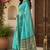 Women linen turquoise blue floral bollywood saree