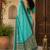 Women linen turquoise blue floral bollywood saree