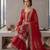 Red embroidered straight kurta palazzo set with dupatta