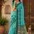 Women linen turquoise blue floral bollywood saree