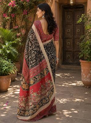Women linen black kalamkari bollywood saree 3