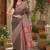 Women linen chocolate brown plain bollywood saree