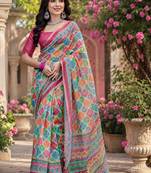 Women linen multicolor rangcut bollywood saree