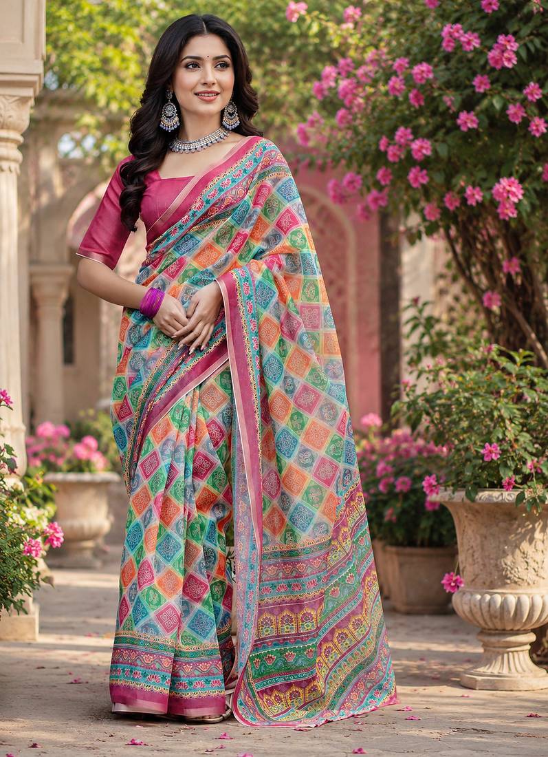 Women linen multicolor rangcut bollywood saree