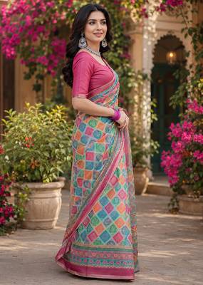 Women linen multicolor rangcut bollywood saree 2
