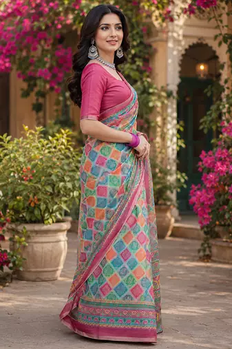 Women linen multicolor rangcut bollywood saree