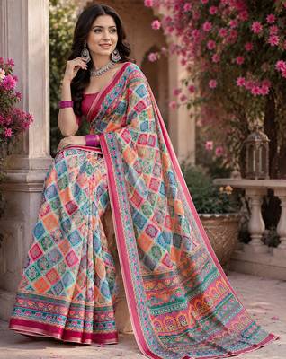 Women linen multicolor rangcut bollywood saree 4