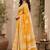 Women linen mustard yellow geometric chevron/leaf bollywood saree