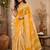Women linen mustard yellow geometric chevron/leaf bollywood saree