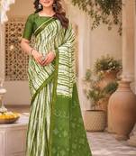 Women linen mehandi green & white leheriya bollywood saree