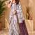 Women linen white & purple striped bollywood saree