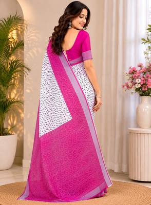 Women linen white & pink bandhani bollywood saree 3