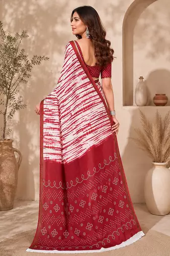 Women linen white & red leheriya bollywood saree