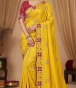 Women silk blend cream embroidery bollywood saree
