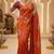 Women silk blend orange embroidery bollywood saree