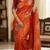 Women silk blend orange embroidery bollywood saree