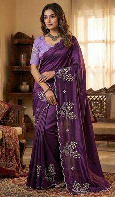 Women silk blend wine embroidery bollywood saree 2