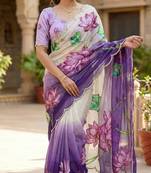 Women organza purple embroidery bollywood saree