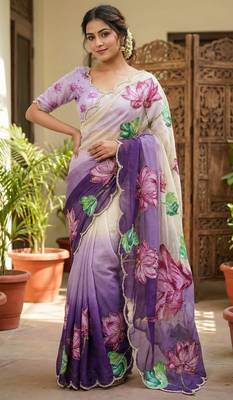 Women organza purple embroidery bollywood saree 2