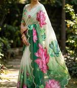 Women organza purple embroidery bollywood saree