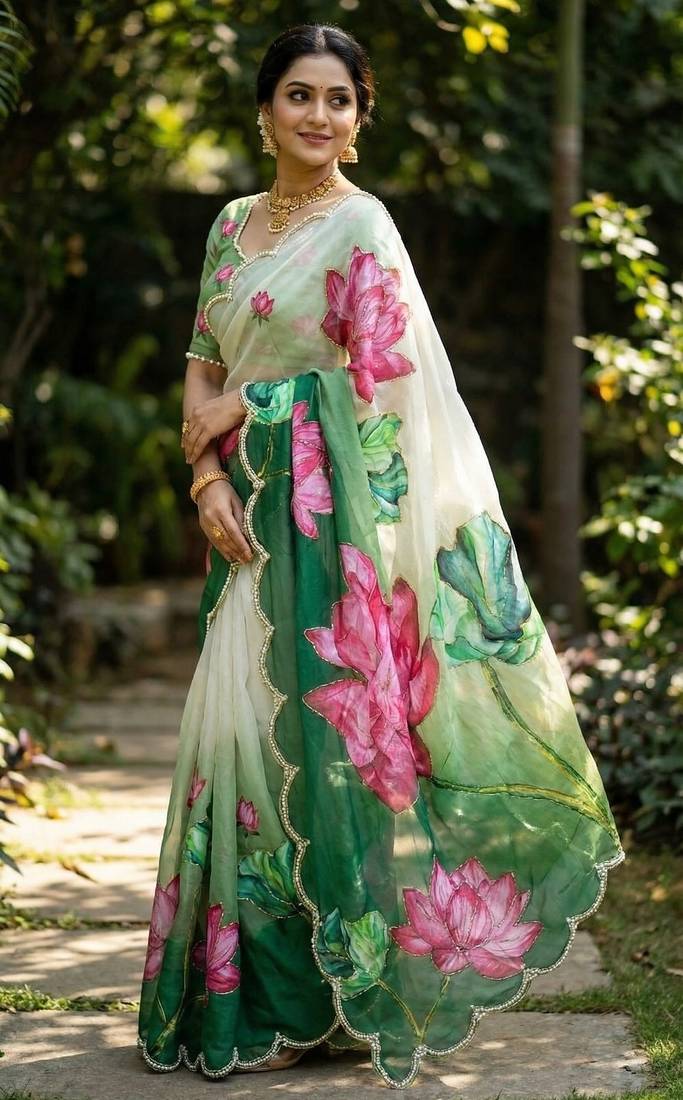 Women organza purple embroidery bollywood saree