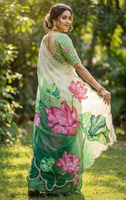 Women organza purple embroidery bollywood saree 2