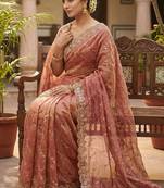 Women silk blend pink embroidery bollywood saree