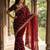 Women silk blend red embroidery bollywood saree