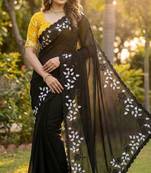 Women gorgette black embroidery bollywood saree