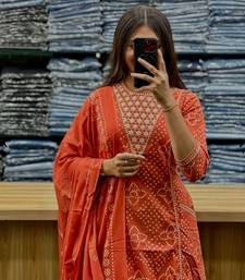 Women's Orange Bandhani Printed Kurta Pant Set with Dupatta