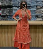 Women's Orange Bandhani Printed Kurta Pant Set with Dupatta
