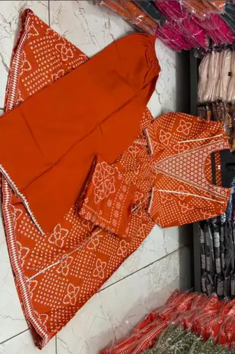Women's Orange Bandhani Printed Kurta Pant Set with Dupatta