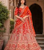 Rust Orange Silk blend with Fusing Embroidered Lehenga Choli