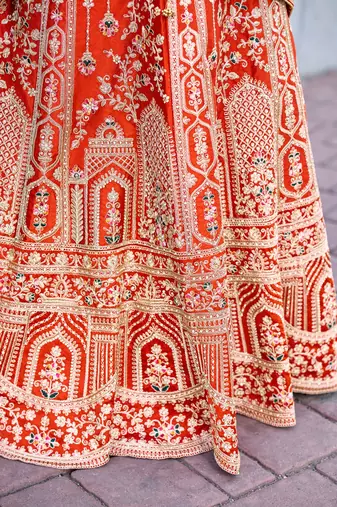 Rust Orange Silk blend with Fusing Embroidered Lehenga Choli