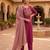 Women's  deep pink embroidered straight kurta pant set with scalloped dupatta