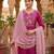 Women's  deep pink embroidered straight kurta pant set with scalloped dupatta