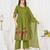Women embroidered cotton blend a-line kurta set with pants and scalloped dupatta