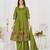 Women embroidered cotton blend a-line kurta set with pants and scalloped dupatta