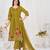 Women embroidered cotton blend a-line kurta set with pants and scalloped dupatta