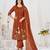 Women embroidered cotton blend a-line kurta set with pants and scalloped dupatta